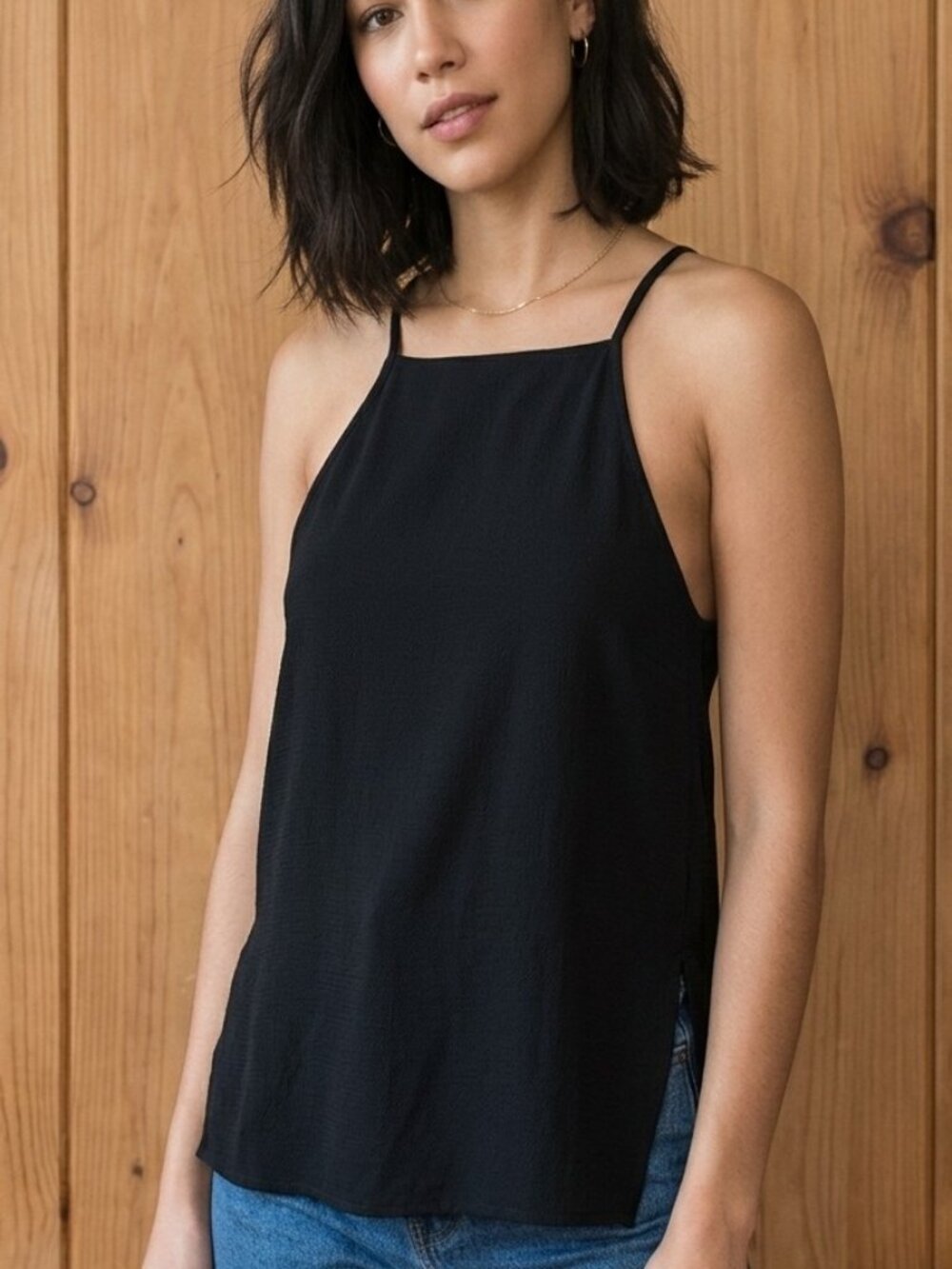 Vintage American Apparel Black Crepe High-Neck Tank Top